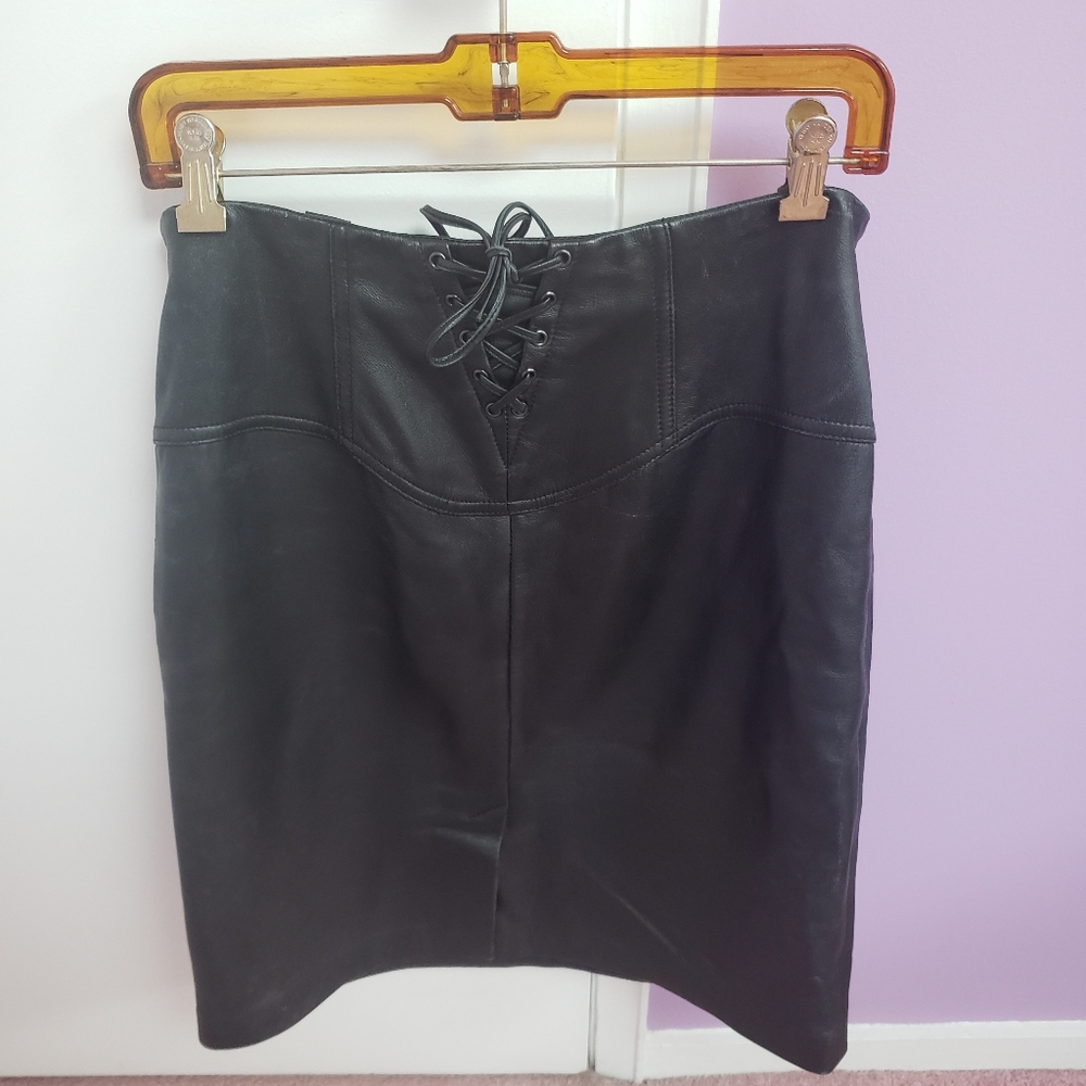 Sexy Black Leather Skirt Knee Length
